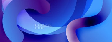 Soyut sıvı şekilleri, canlı maviler, morlar dinamik bir zemin oluşturur. Modern tasarım, pürüzsüz eğimler görsel ilgi sunar.