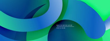 Soyut sıvı şekilleri örtüşür, parlak mavi, yeşil gradyanlar yaratır. Modern tasarım hareket, derinlik ve enerji öneriyor. Mevcut en küçük metin.