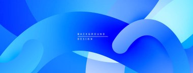 Soyut mavi arkaplan. Pürüzsüz şekiller örtüşür, dinamik görsel akış yaratır. Dereceli gölgeler derinlik sunar, modern estetik.
