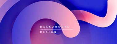 Soyut sıvı şekilleri örtüşür, canlı gradyanlar yaratır. Mor, pembe, mavi renkler kusursuz bir şekilde harmanlanır. Modern tasarım ögesi.