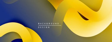 Soyut akışkan şekiller, sarı, mavi, gri renkler. Modern tasarım, pürüzsüz eğimler dinamik kompozisyon yaratır. Minimalist arkaplan dokusu.