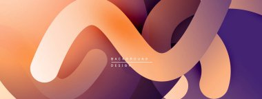 Soyut akışkan şekiller, sıcak renkler baskın gelir. Gradyan geçişler derinlik yaratır, modern tasarım unsuru. Yumuşak kıvrımlar hareketi gösterir.