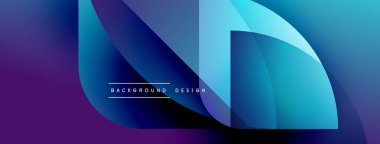 Soyut gradyan şekiller dinamik bileşim oluşturur. Mor, mavi renkler tasarıma hakim, modern estetiğe işaret ediyor. Mevcut en küçük metin.