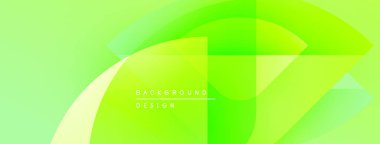 Parlak yeşil soyut arka plan. Üst üste binen şekiller dinamik görsel efekt yaratır. Modern tasarım elementleri pürüzsüz eğimler sunar.