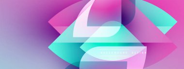 Soyut şekiller örtüşüyor, canlı gradyanlar yaratıyor. Pembe, mor, turkuaz renkler kusursuz bir şekilde harmanlanır. Arka planlar için modern tasarım ögesi.