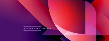 Soyut gradyan şekiller çakışıyor, dinamik görsel etki yaratıyor. Mor, pembe, kırmızı renkler kompozisyona hakim. Metin arkaplan tasarımı okur.