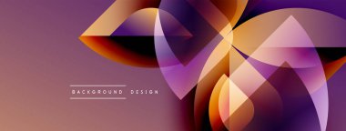 Soyut geometrik şekiller örtüşüyor, canlı renk eğimleri yaratıyor. Tasarım turuncu, mor ve pembe renklere sahiptir. Modern estetik.
