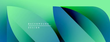 Soyut gradyan şekiller çakışıyor. Teal, yeşil, mavi renkler dinamik görsel efekt yaratır. Minimalist tasarım arka planlar için uygundur.