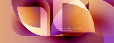 Soyut geometrik şekiller canlı turuncu, pembe ve mor renkleri harmanlarlar. Modern tasarım dinamik görsel deneyim yaratır. Düzen eğimleri kompozisyona hakim.