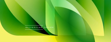 Soyut yeşil tasarım. Pürüzsüz şekiller örtüşüyor, canlı gradyanlar yaratıyor. Sarı aksanlar zıtlık yaratır. Modern, minimalist estetik.