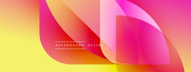 Soyut enerjik tasarım. Üst üste binen şekiller dinamik görsel efekt yaratır. Sarı, turuncu, pembe renkler kompozisyona hakim. Modern estetik.