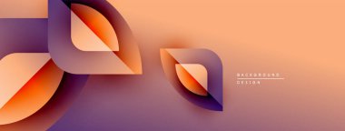 Soyut geometrik şekiller örtüşür, canlı bir gradyan arkaplan oluşturur. Turuncu, mor renkler modern estetik sunarak tasarıma hakim..