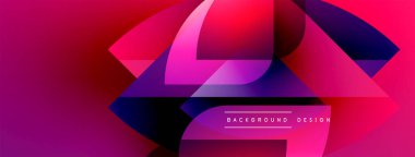 Soyut geometrik şekiller canlı pembeleri, morları, mavileri harmanlarlar. Modern tasarım dinamik enerjiyi, pürüzsüz eğimleri çağrıştırıyor. Arkaplanda metin ögeleri.