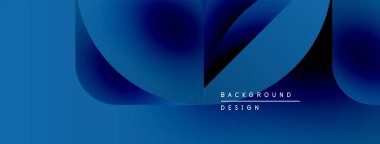 Soyut mavi şekiller dinamik görsel efekt oluşturur. Metin arka plan tasarımı okur. Minimalist kompozisyon, modern estetik.