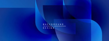 Soyut mavi tasarım. Üst üste binen şekiller dinamik görsel efekt yaratır. Modern, gradyan renk şeması gösterişli estetik sunar.