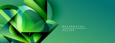 Soyut yeşil şekiller örtüşür, dinamik görsel doku oluşturur. Gradyan arkaplan tasarım elementlerini tamamlar. Modern estetik.
