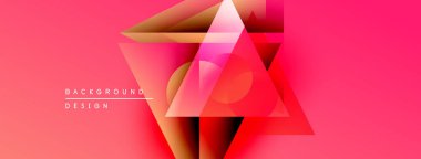 Soyut geometrik şekiller örtüşüyor, canlı pembe, turuncu renkler yaratıyor. Modern tasarım elementleri dinamik görsel deneyim önerir.