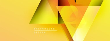 Soyut geometrik tasarım. Sarı, turuncu renkler dinamik katmanlı şekiller yaratır. Çeşitli projeler için modern arkaplan.