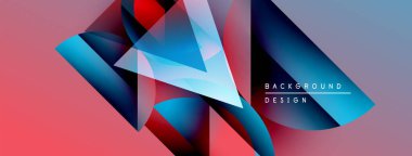 Soyut geometrik şekiller canlı renkleri harmanlarlar. Gradyan geçişler dinamik görsel efekt yaratır. Modern tasarım arka planlar için uygun.
