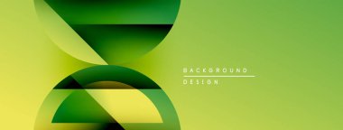 Soyut yeşil tasarım. Üst üste binen şekiller dinamik görsel efekt yaratır. Yumuşak eğim, modern estetik. Varolan basit metin ögeleri.