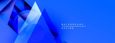 Soyut mavi tasarım geometrik şekiller, gradyanlar, üst üste binen katmanlar içerir. Arka planlar, pankartlar, sunumlar için modern estetik.