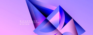 Soyut geometrik şekiller örtüşüyor, canlı mor ve mavi renkler yaratıyor. Modern tasarım elementleri fütüristik estetik olduğunu gösteriyor. Arkaplan özellikleri metin etiketleri.