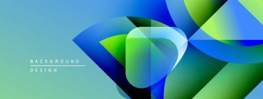 Soyut geometrik şekiller örtüşür, parlak mavi, yeşil eğimler yaratır. Modern tasarım teknoloji, yenilik, akıcılık öneriyor..