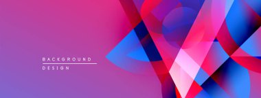 Soyut geometrik şekiller canlı renkleri harmanlarlar. Mor arka plan dinamik görsel efekt yaratır. Modern tasarım ögesi.