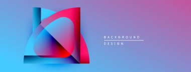 Soyut tasarım katmanlı şekiller, canlı renkler içerir. Mavi 'den mor' a geçişler, kırmızı aksanlar mevcut. Modern estetik.
