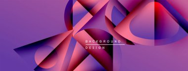 Soyut geometrik şekiller mor, pembe renkleri harmanlarlar. Dinamik kompozisyon modern arkaplan tasarımı yaratır. Yumuşak gradyanlar görsel ilgi sunar.