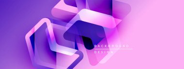 Soyut geometrik şekiller örtüşüyor, canlı mor ve pembe renkler yaratıyor. Modern tasarım elementleri dinamik görsel deneyim önerir.