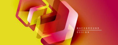 Soyut geometrik şekiller örtüşüyor, canlı renk gradyanı yaratıyor. Sarı geçişler kırmızı, modern tasarım ögesine.