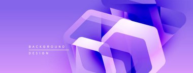 Soyut geometrik şekiller örtüşüyor, canlı mor gradyanlar yaratıyor. Modern tasarım öğeleri teknoloji, yenilik, gelecek kavramları önerir.