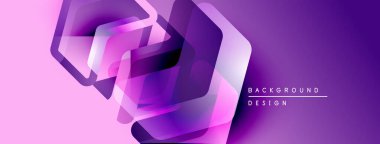Soyut geometrik şekiller örtüşüyor, canlı mor ve pembe renkler yaratıyor. Arkaplan ve afişler için modern tasarım ögesi.