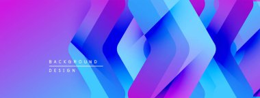 Soyut geometrik şekiller canlı mor, mavi renkleri harmanlarlar. Modern tasarım dinamik görsel doku yaratır. Arkaplan dijital sanatı öneriyor.