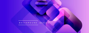 Soyut mor arkaplan, üst üste binen kareler, dikdörtgenler. Gradyan gölgeler modern, dinamik görsel efektler yaratır. Metin arkaplan tasarımı okur.