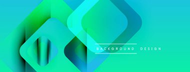 Soyut geometrik şekiller örtüşür, canlı turkuaz, yeşil gradyan oluşturur. Sancaklar ve başlıklar için modern tasarım ögesi.