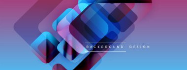 Soyut geometrik şekiller örtüşüyor, parlak mavi ve mor renkler yaratıyor. Arkaplan ve sunumlar için modern tasarım ögesi.