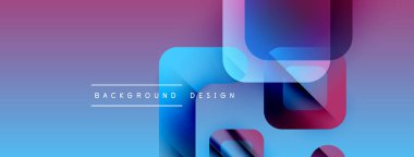 Soyut geometrik şekiller örtüşür, parlak mavi ve mor renkler yaratır. Metin, formların altındaki arkaplan dizaynını okur. Modern görsel kompozisyon.