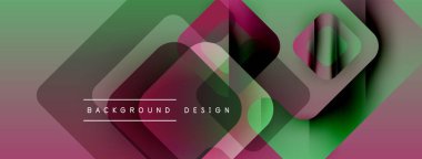 Soyut geometrik şekiller çakışıyor. Renkler yeşil, pembe, mor. Modern tasarım elementleri dinamik görsel doku oluşturur. Arkaplanda metin arkaplan tasarımı var.