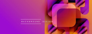 Soyut, enerjik bir arkaplan. Üst üste binen kareler dinamik görsel efekt yaratır. Mor, turuncu renkler kompozisyona hakim. Modern tasarım ögesi.