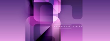 Soyut mor arkaplan. Üst üste binen yuvarlak dikdörtgenler dinamik bileşim oluşturur. Gradyan gölgeler derinlik sağlar, modern estetik.