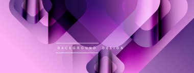 Soyut mor tasarım. Üst üste binen şekiller dinamik görsel efekt yaratır. Çeşitli projeler için modern, parlak arkaplan.