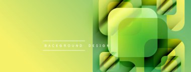 Soyut geometrik tasarım. Üst üste binen kareler, dikdörtgenler katmanlı etki yaratır. Sarı, yeşil renkler kompozisyona hakim. Modern, canlı estetik..