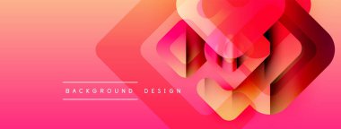Soyut geometrik şekiller örtüşür, canlı pembe gradyan arkaplan oluşturur. Metin arka plan tasarımı okur. Modern, dinamik görsel kompozisyon.