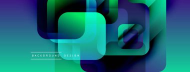 Soyut geometrik tasarım. Üst üste binen kareler dinamik görsel efekt yaratır. Gradyan renkler modern estetiği çağrıştıran pürüzsüz bir şekilde harmanlanır..