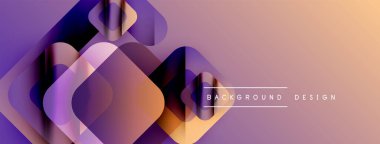 Soyut geometrik şekiller örtüşür, canlı bir değişim etkisi yaratır. Mor, turuncu renkler kompozisyona hakim. Modern tasarım ögesi.