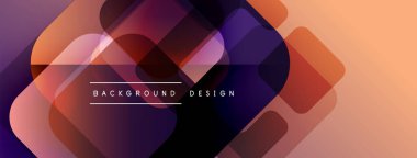 Soyut geometrik şekiller örtüşür, canlı bir değişim etkisi yaratır. Tasarım mor, yazı kaplamalı turuncu renklere sahiptir. Modern, dinamik kompozisyon.