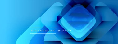 Soyut mavi arkaplan. Geometrik şekiller, dinamik görsel efekt oluşturur. Modern tasarım elementleri. Yumuşak eğimler derinliği artırır.