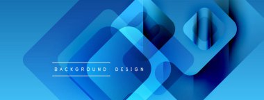 Soyut mavi katmanlar dinamik arkaplan oluşturur. Geometrik şekiller üst üste binerek modern tasarımı oluşturur. Parlaklık değişir, derinlik ekler.